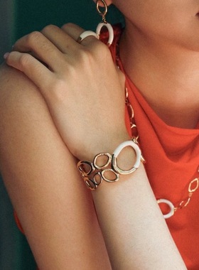 镂空圆形涟漪开口手镯珐琅滴釉欧美拼色复古手镯