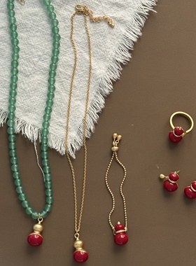 新年红珐琅葫芦系列新中式福禄复古项链耳环耳坠