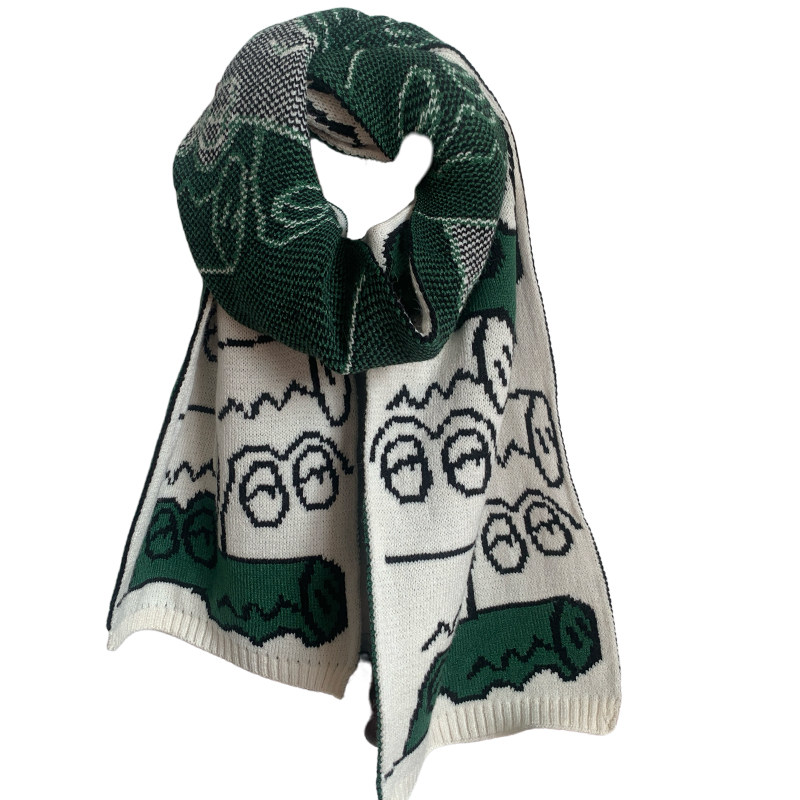 周给给2025日系可爱搞怪小鳄鱼短款针织围巾女秋冬季学生保暖