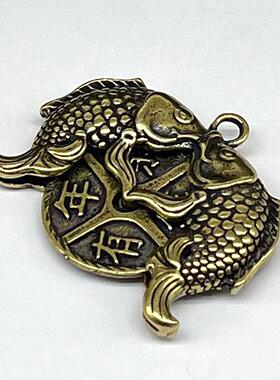归心铜艺黄铜做旧招财鱼钥匙扣