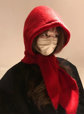 冬季韩系护耳围巾一体针织帽