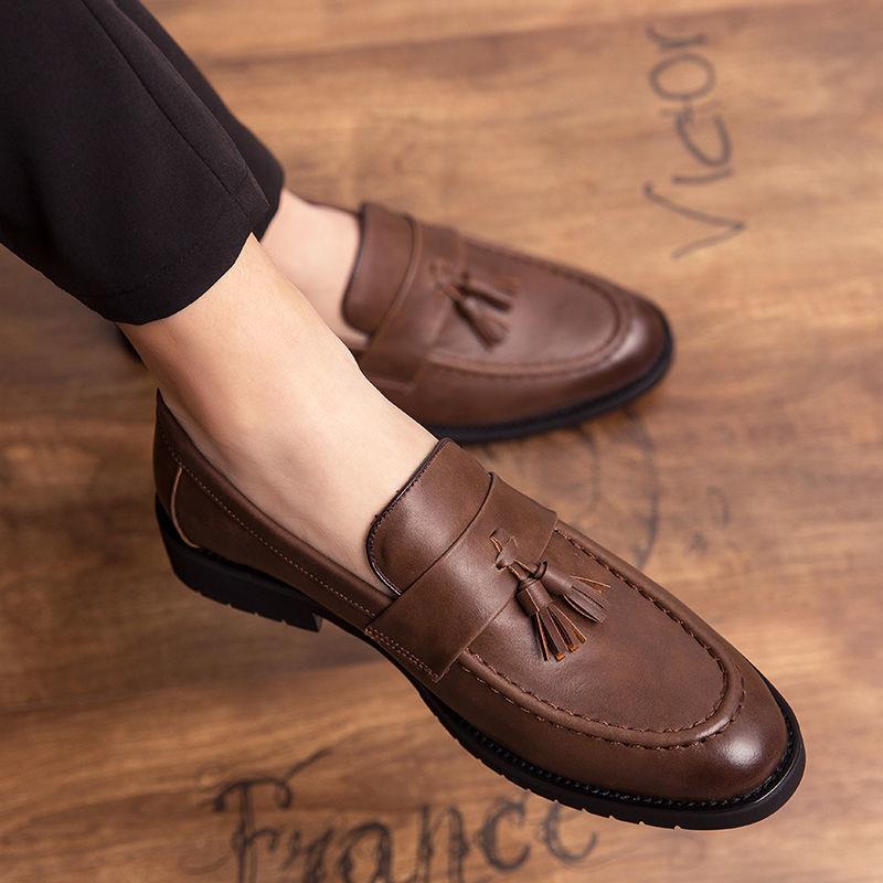 潮牌豆豆鞋男2025新款韩版潮流百搭男士商务休闲鞋懒人一脚蹬皮鞋 - 图1