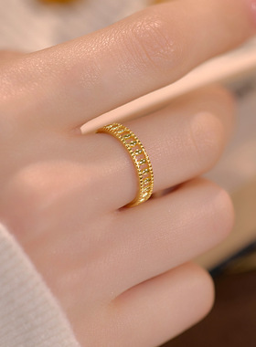 新款S925银韩国小众橄榄镂空戒指