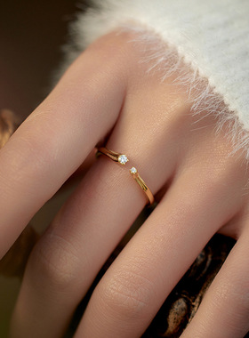 新款S925银日系镶钻开口戒指女轻