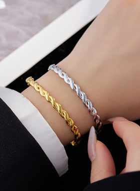 新款925银简约百搭交织手镯女ins