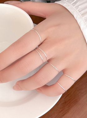 新款S925银韩版细闪极细素圈戒指