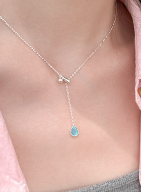 新款S925银2025新款蓝色水滴项链