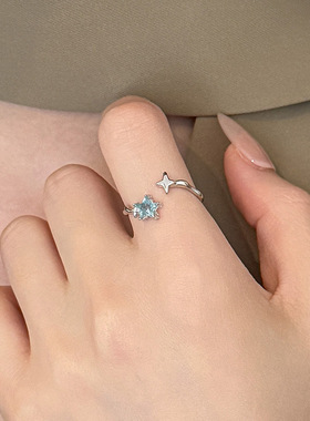 新款S925银蓝色星星锆石戒指女开