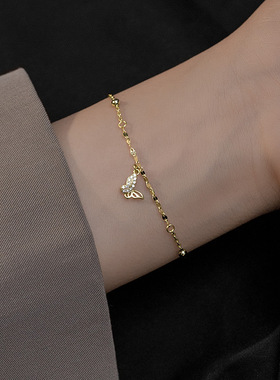 新款S925银夏季甜妹蝴蝶镶钻手链