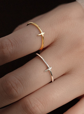 新款S925银日系十字架细款戒指女