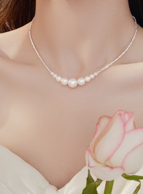 新款S925银简约合成贝珠项链女高