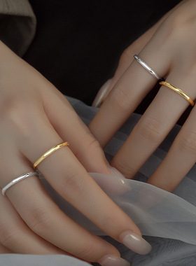 新款S925银菱形车花素圈戒指女极