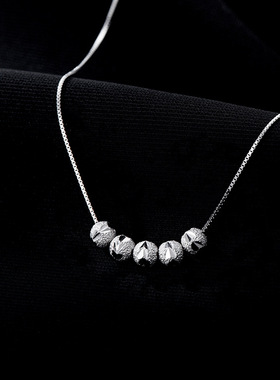 新款S925银五福临门黄金小圆珠项