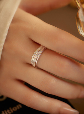 新款S925银ins风韩式多层银线戒