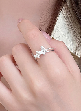新款S925银甜美森系双蝴蝶戒指女