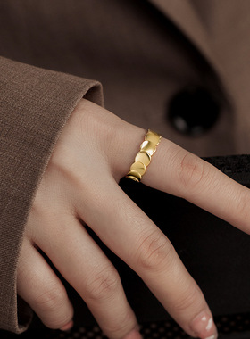 新款S925银几何鱼鳞圆片戒指女冷