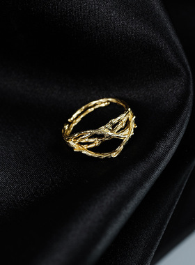 新款S925银简约不规则纹理戒指ch