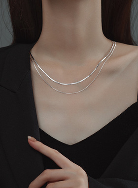 新款S925银简约扁形蛇骨刀片双层