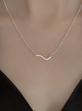 新款S925银简约波浪线条项链女韩