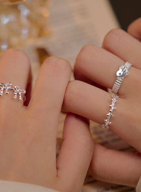 新款S925银韩系小众双蝴蝶结戒指