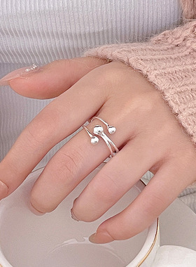 新款S925银不规则三球交叉戒指女