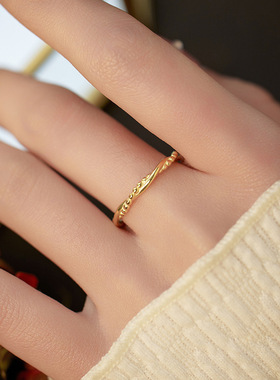 新款S925银小众麻花交叉戒指女简