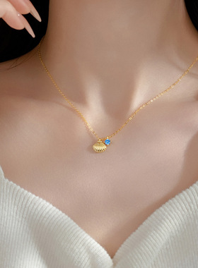 新款S925银网红贝壳蓝锆石项链女