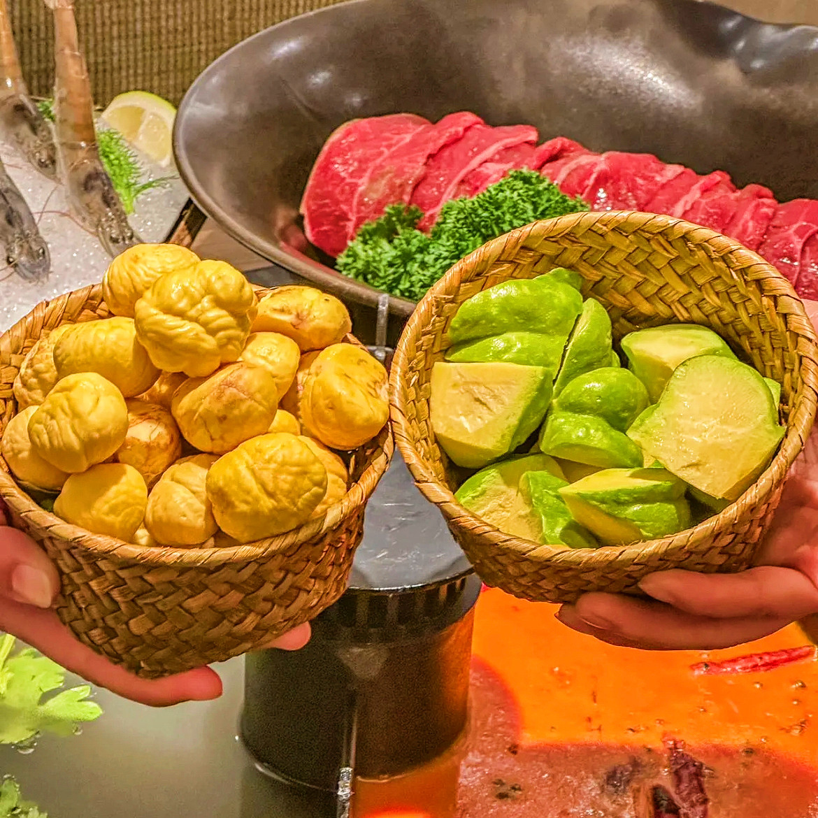 山野火锅特色餐具青菜拼盘碗装蔬菜篮子竹筐特色火锅店专用海菜碗,淘宝优惠券,粉丝福利购,淘宝优惠卷