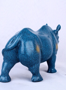 树脂工艺品现代简约蓝色犀牛家居装饰品摆件创意客厅电视柜小摆设