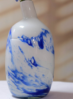 中古玻璃花瓶出口老货手工制作吹制白色家居客厅餐桌书房岛台装