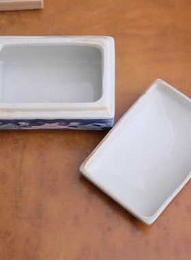 复古怀旧出口陶瓷老库存彩绘小盒饰品收纳桌面摆件中式书房客餐厅