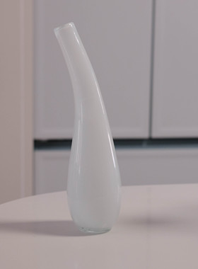 中古手作玻璃出口花瓶歪脖白色与异形人工吹制插花花器