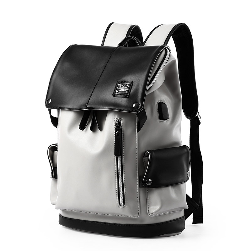 时尚潮流男士高中大学生皮质旅行包 墨一双肩背包