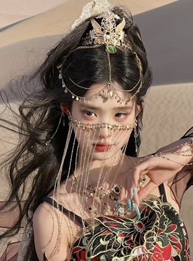 敦煌飞天汉服面帘古风遮脸流苏饰品古风cos头饰遮面流苏古装仙女