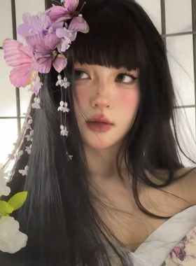 新款新中式紫色铃兰花蝴蝶发夹女侧边夹拍照夸张配饰古风汉服头饰
