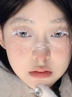 2024圣诞妆容仿真雪花冰块碎脸部贴片冻伤创意妆贴脸饰品白色雪片