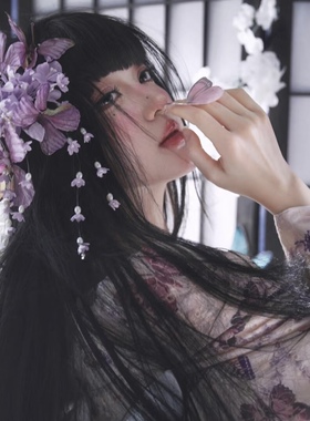 日系写真紫色仿真蝴蝶发夹古装汉服配饰铃兰花国风氛围感拍照发饰