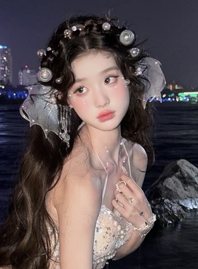 新款美人鱼公主造型道具西双版纳三亚爆款人鱼姬旅拍写真发饰仙女