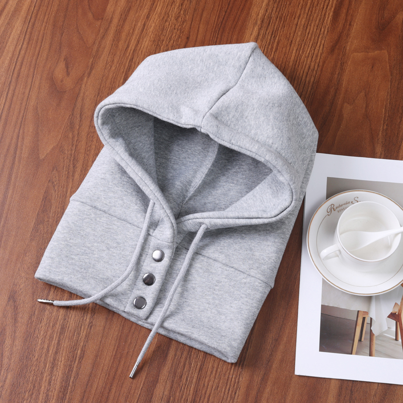 纯棉一体帽子围脖秋冬男女假领子围巾防风护脖子保暖配棉衣卫衣帽 - 图1