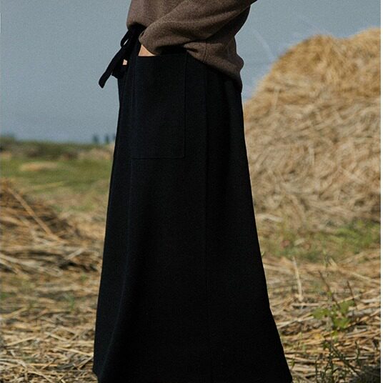 Hot Autumn and Winter Encrypted Cashmere Long Skirt with Drawstrings
