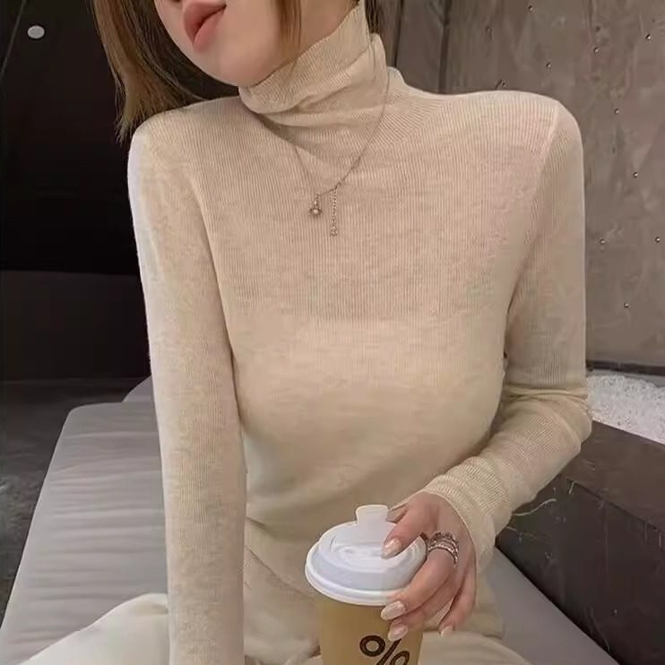 薄款精纺堆堆领白色羊毛衫女纯色修身长袖毛衣高领羊绒针织打底衫,淘宝优惠券,粉丝福利购,淘宝优惠卷