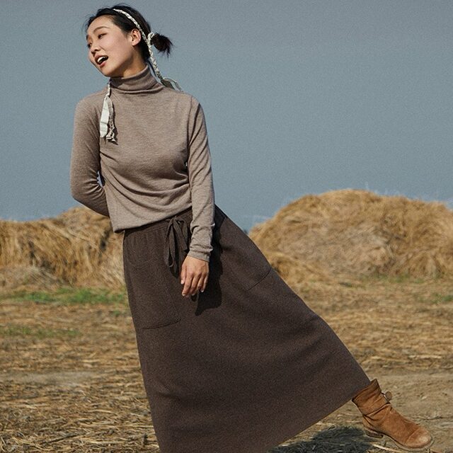 Hot Autumn and Winter Encrypted Cashmere Long Skirt with Drawstrings