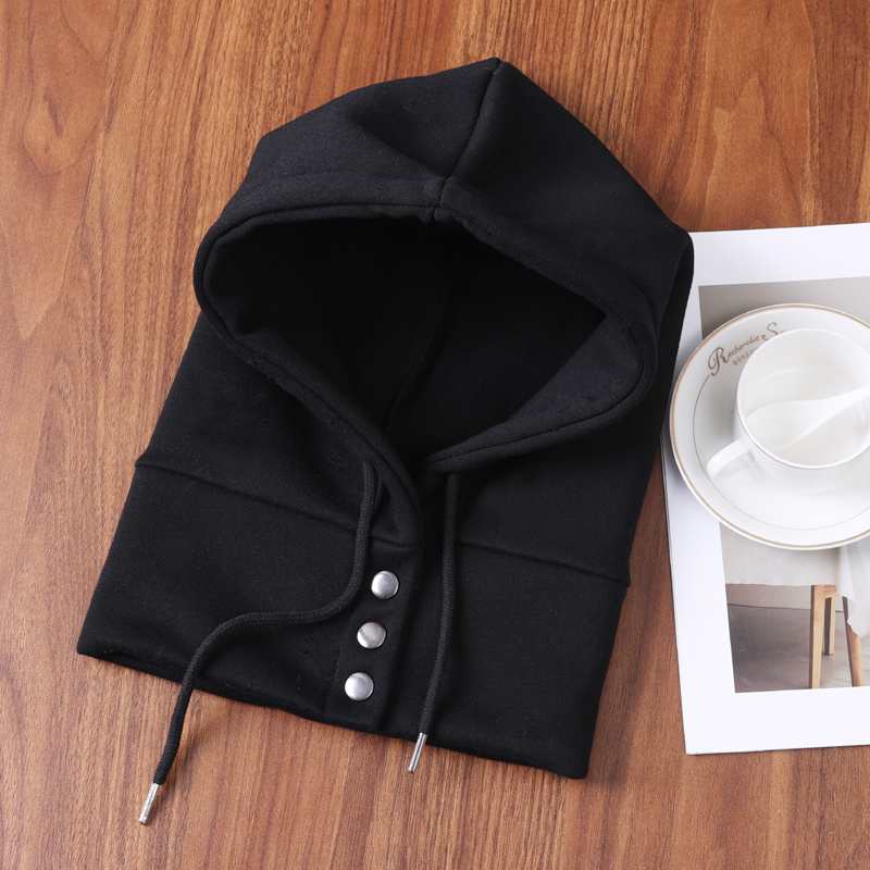 纯棉一体帽子围脖秋冬男女假领子围巾防风护脖子保暖配棉衣卫衣帽 - 图0