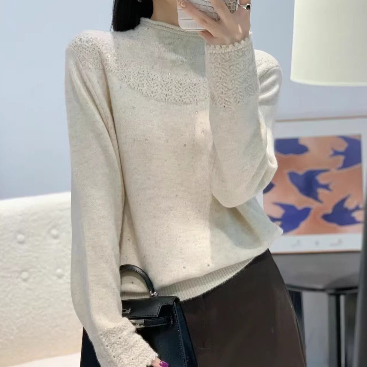 蜜熊绒烫砖半高领毛衣冬季款洋气百搭纯色毛衣针织衫女打底衫上衣,淘宝优惠券,粉丝福利购,淘宝优惠卷