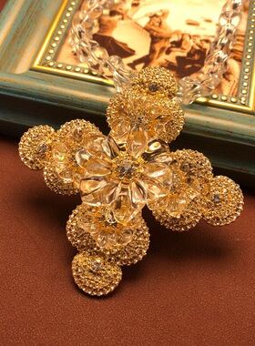 法式复古风琉璃串珠项链密镶钻十