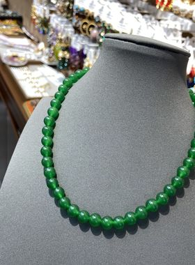 铜明星同款复古天然祖母绿项链