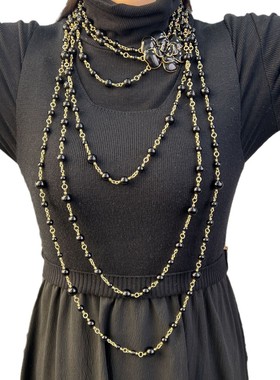 合金中古Vintage珐琅珍珠项链