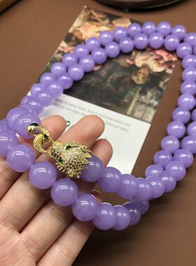 紫玉髓圆珠串珠长款短款铜材质豹