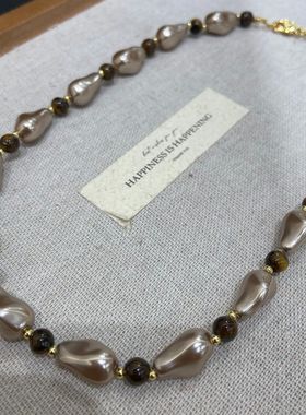 复古个性人造巴洛克珍珠虎眼石项