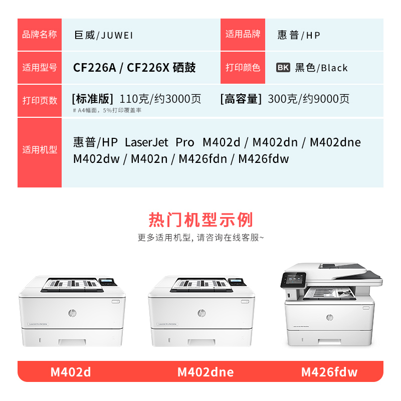 适用惠普M426fdn硒鼓HP26A M402dn m426fdw M402dw打印机墨盒CF226A粉盒M402d M402n m402dne一体机晒鼓碳粉 - 图3